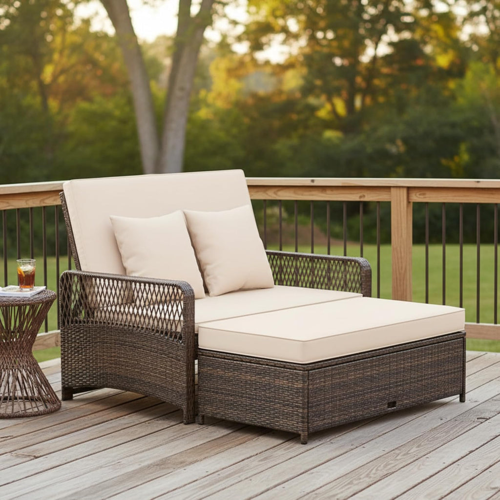Canopy Double Wicker Patio Daybed