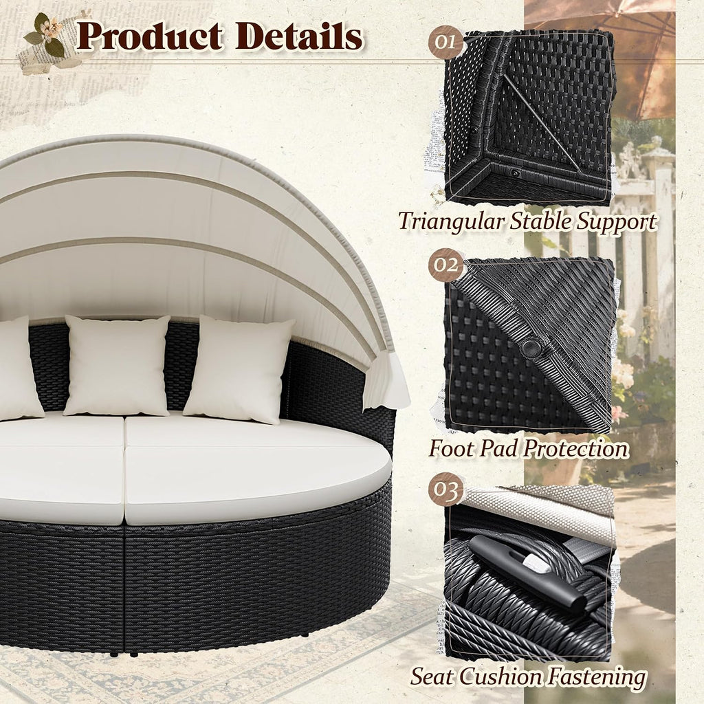 Round Canopy Wicker Patio Daybed
