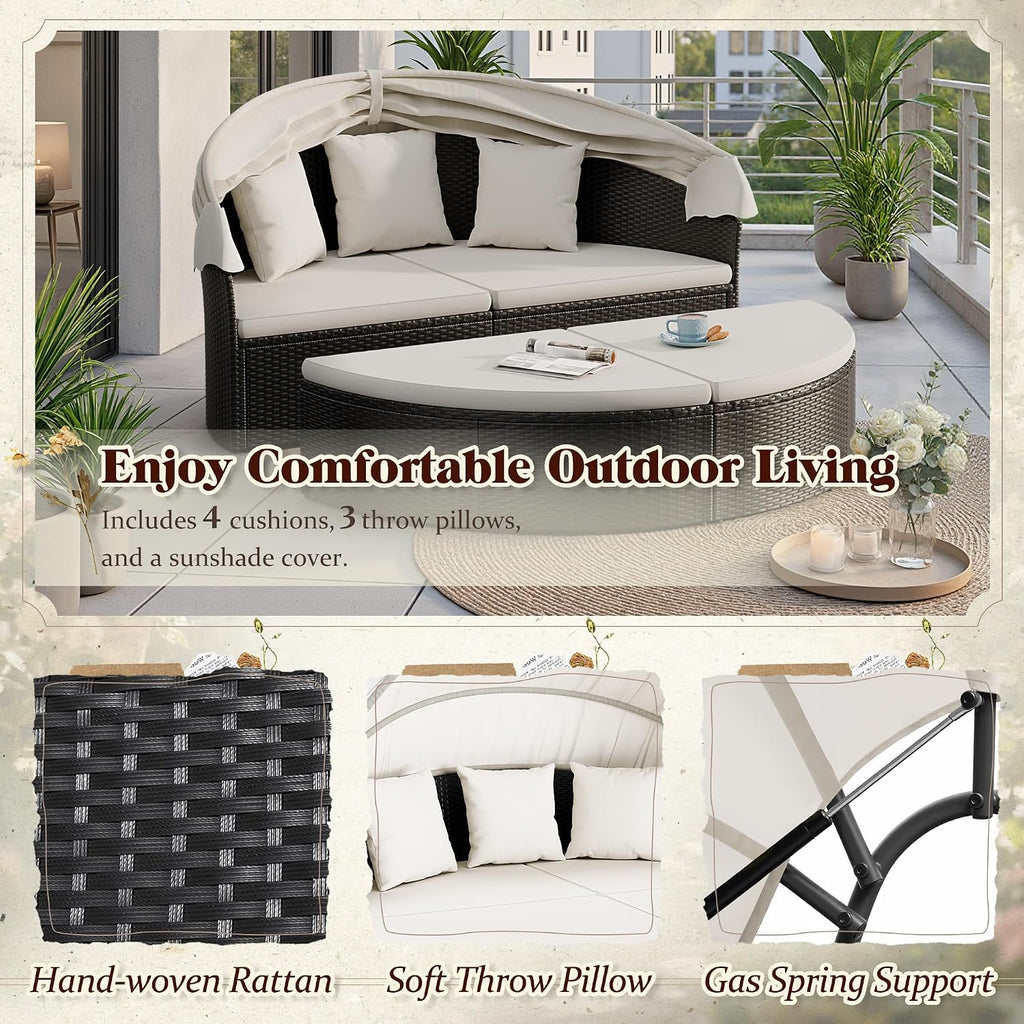 Round Canopy Wicker Patio Daybed