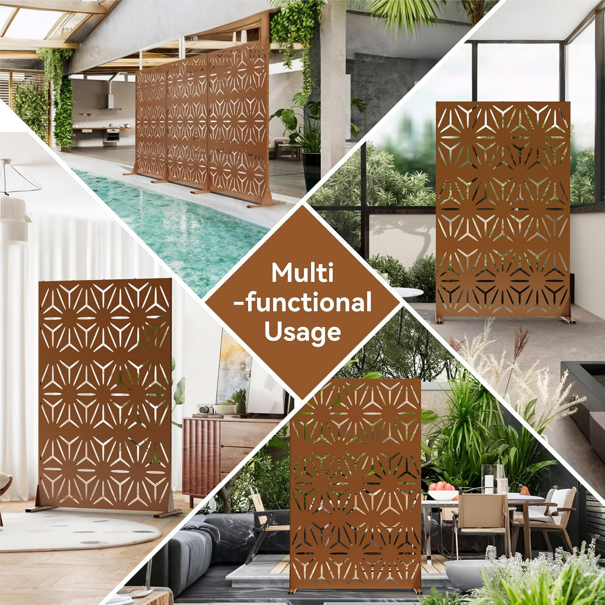 Brown Freestanding Metal Outdoor Privacy Screen