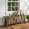 Brown Rustic Wood Storage Shoe Bench Indoor Outdoor