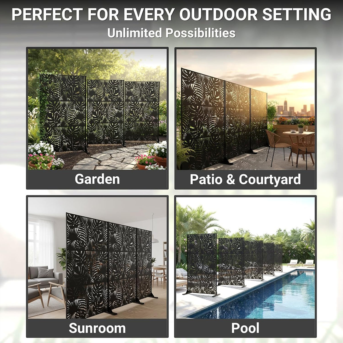 Tropical Leaf Laser Cut Freestanding Metal Privacy Screen