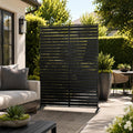Black Horizontal Slat Freestanding Metal Privacy Screen