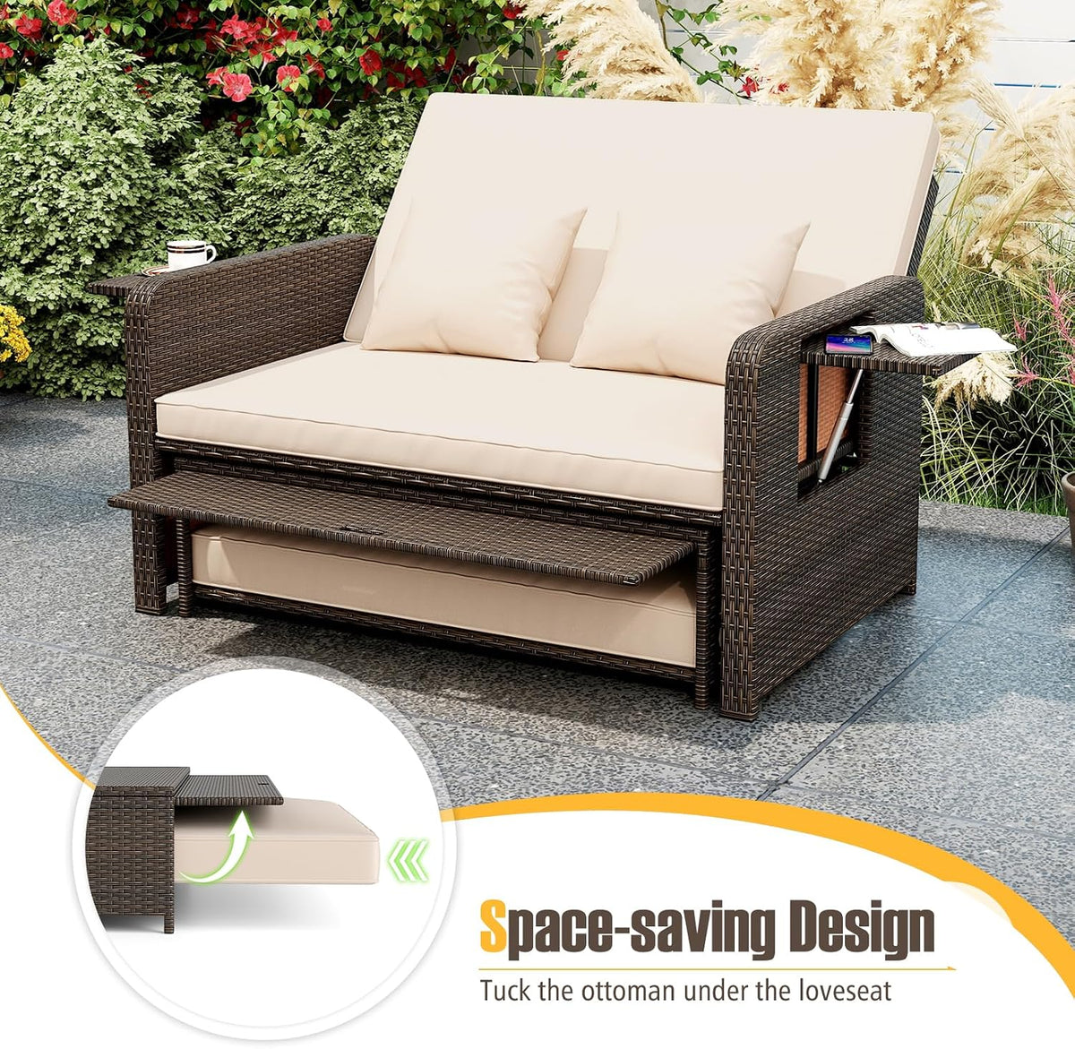 Wicker Patio Daybed with Ottoman