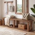 Natural Wood Farmhouse 2-Tier Entryway Shoe Bench