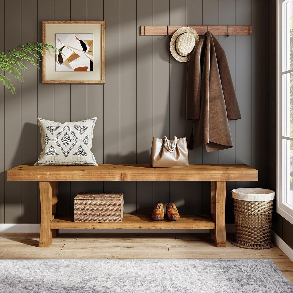 Brown Solid Wood Indoor Bench