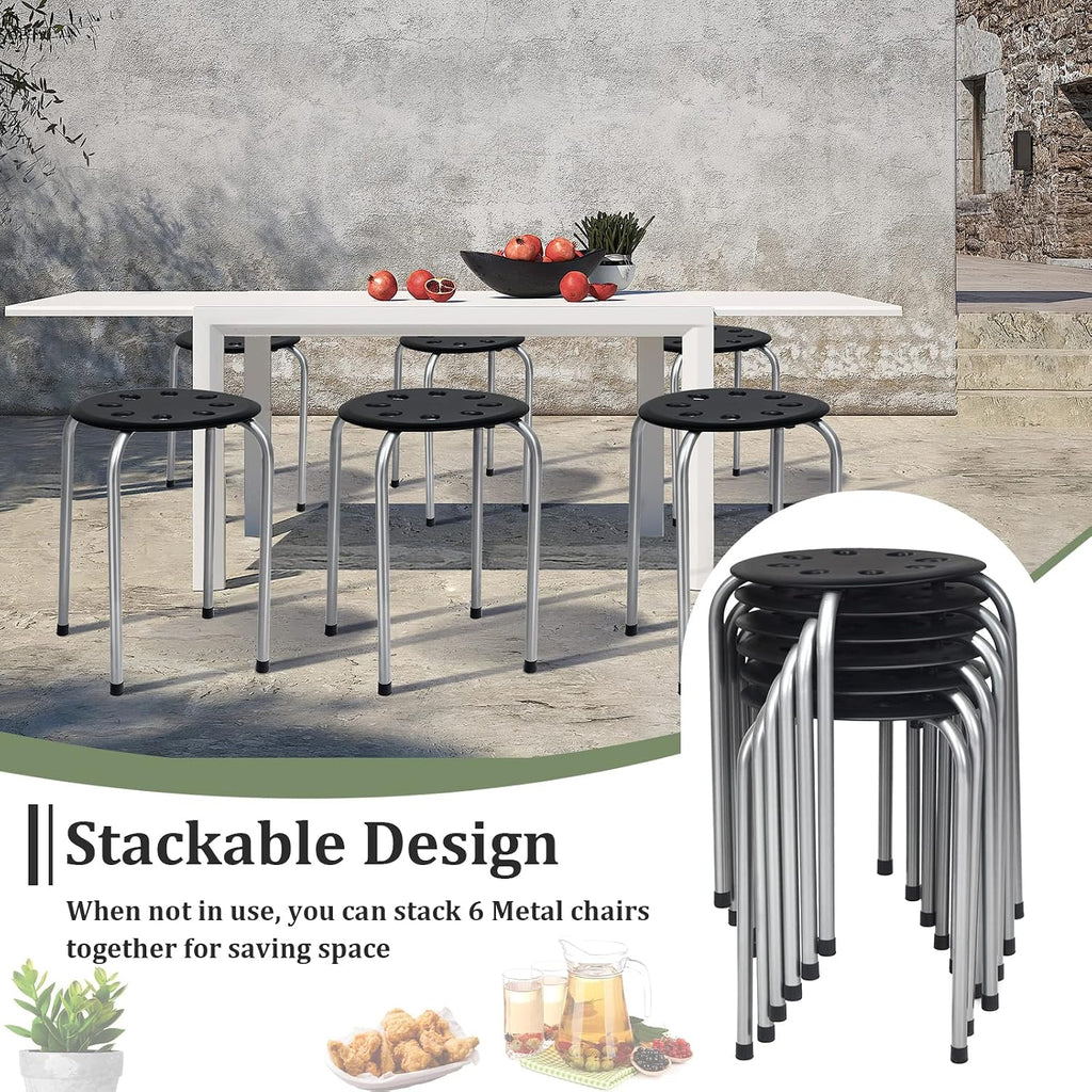 Black Grey Round Plastic Metal Frame Stackable Stools 6 Pack
