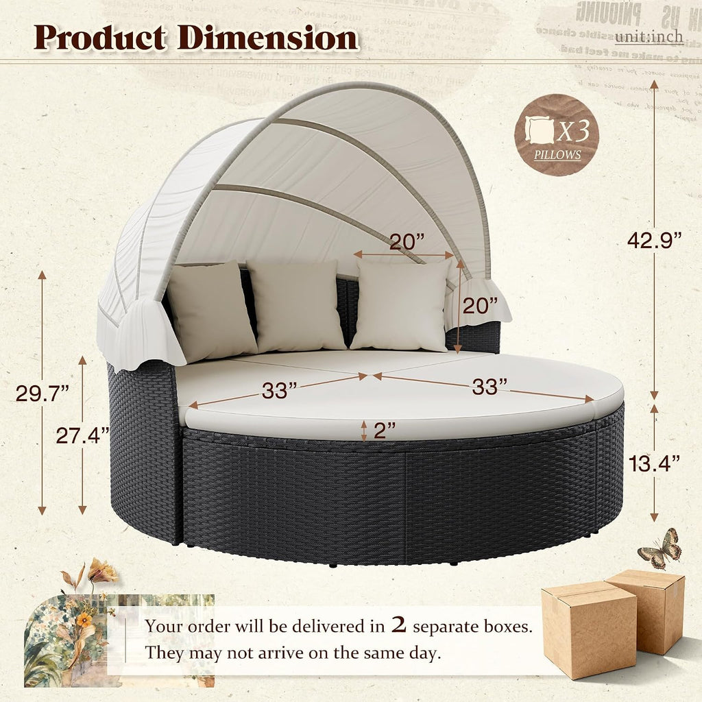 Round Canopy Wicker Patio Daybed