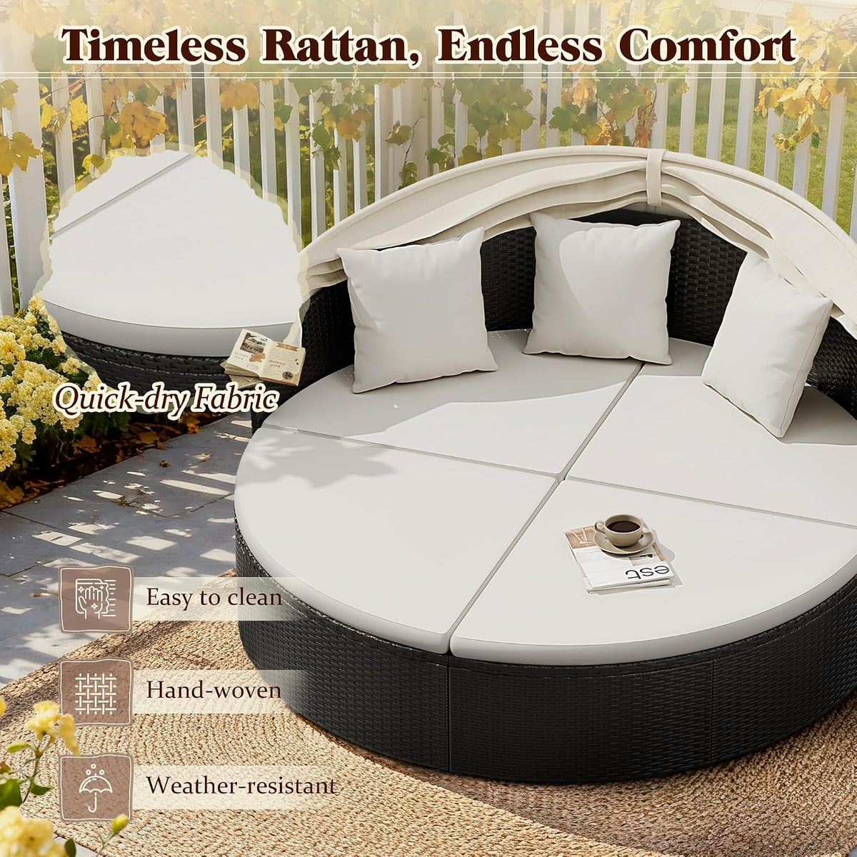 Round Canopy Wicker Patio Daybed