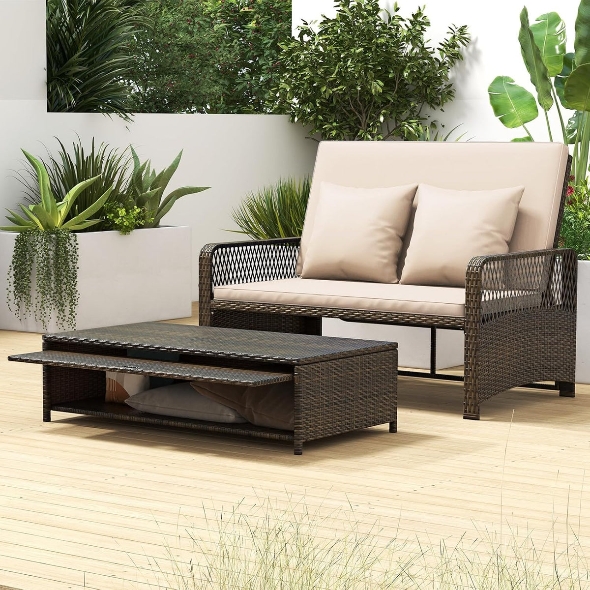 Canopy Double Wicker Patio Daybed