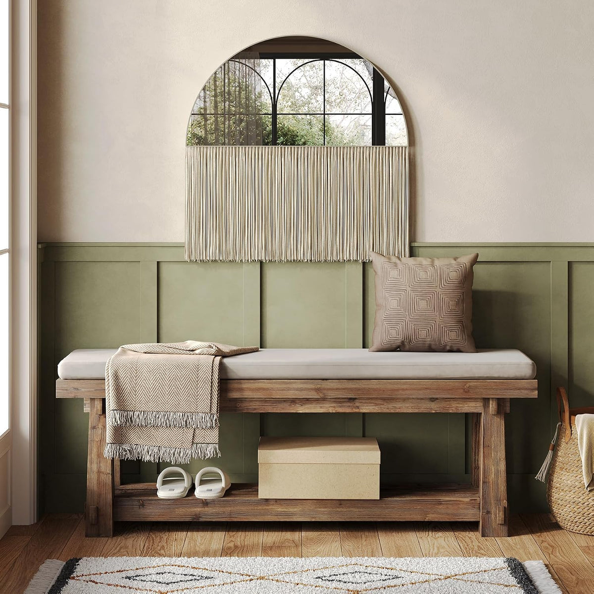 Rustic 2-Tier Wood Entryway Shoe Bench