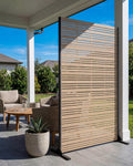 Faux Wood Louvered Freestanding Metal Privacy Screen