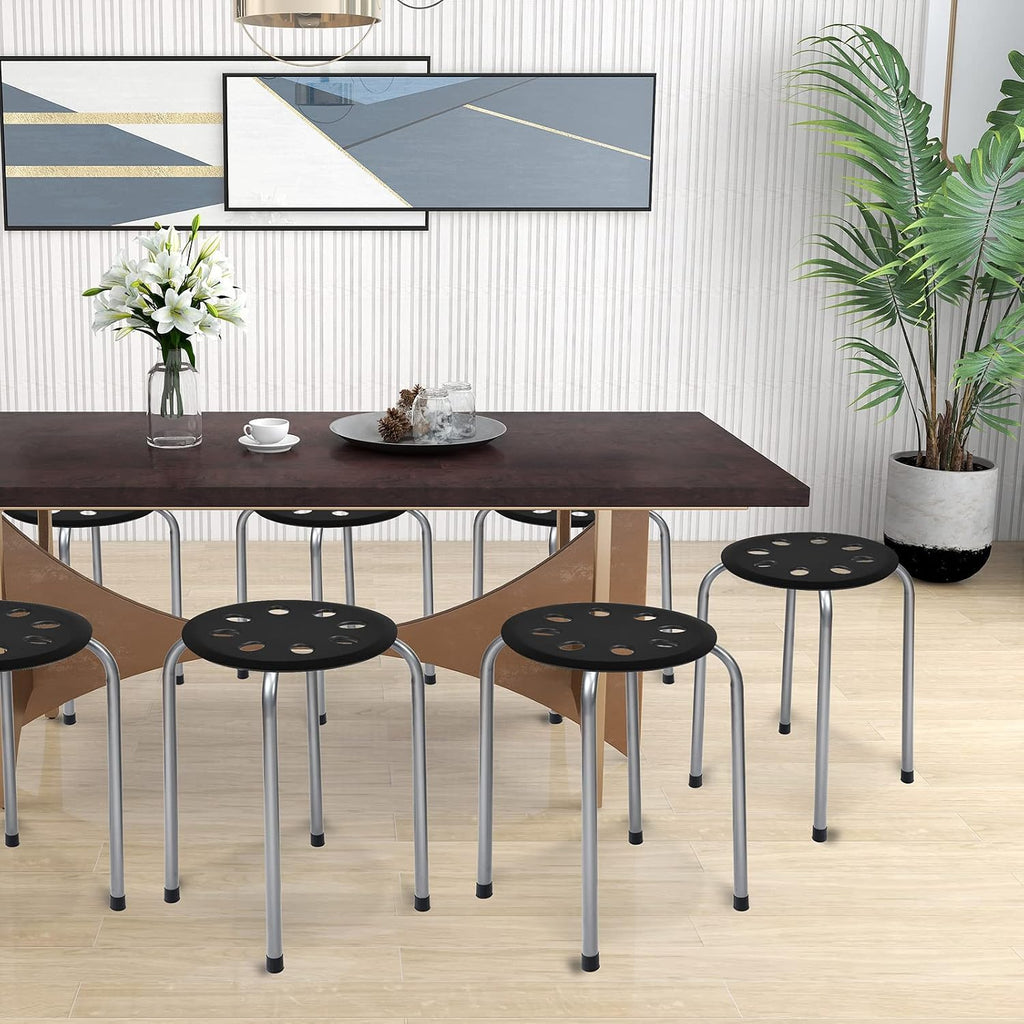 Black Grey Round Plastic Metal Frame Stackable Stools 6 Pack