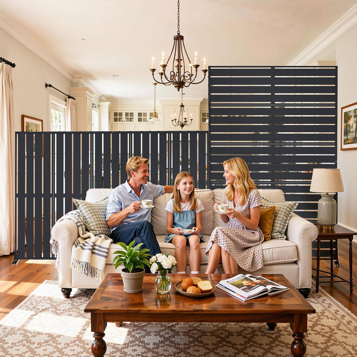 5-Panel Slatted Steel Freestanding Outdoor Privacy Screen