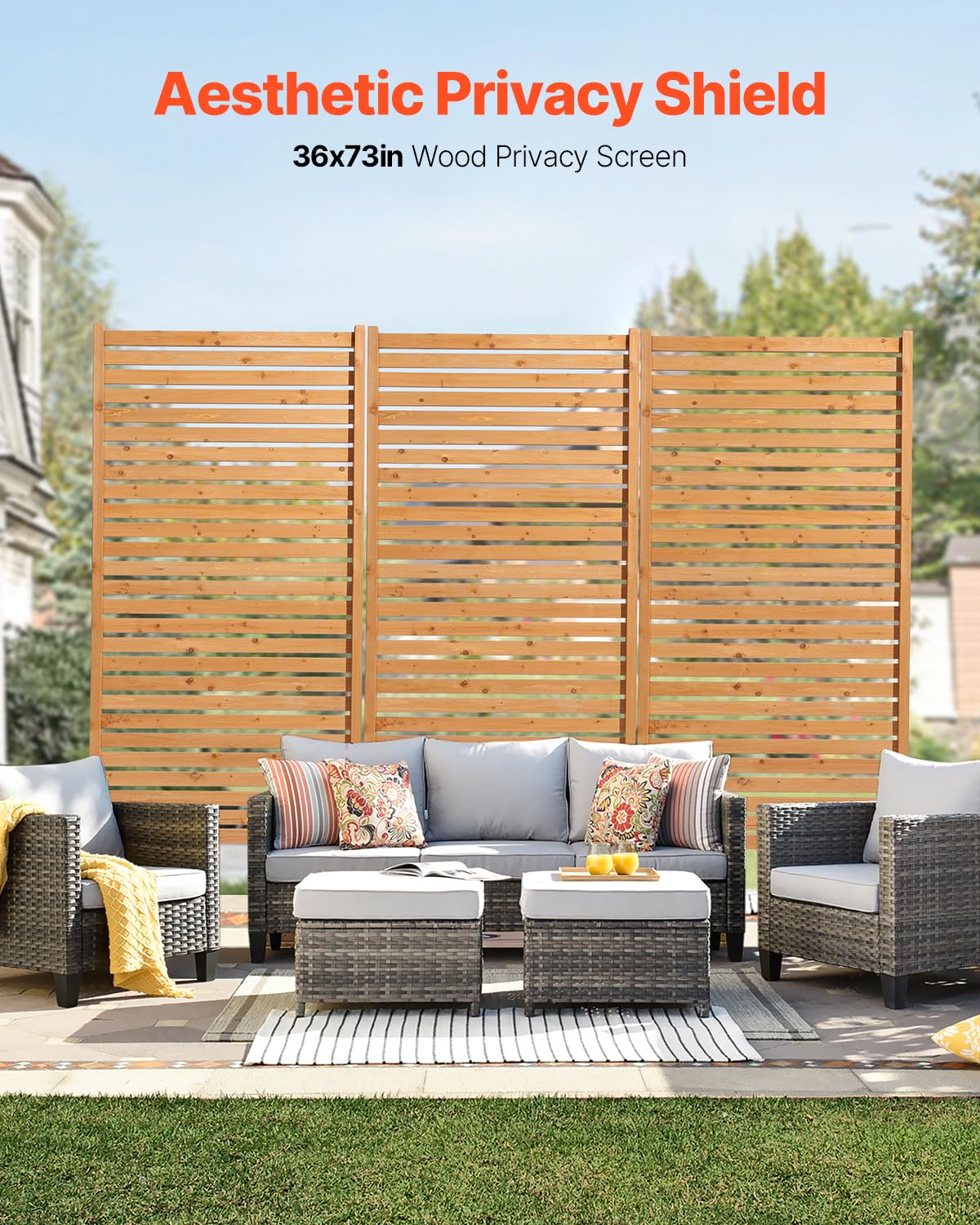 Freestanding Wooden Outdoor Privacy Screen