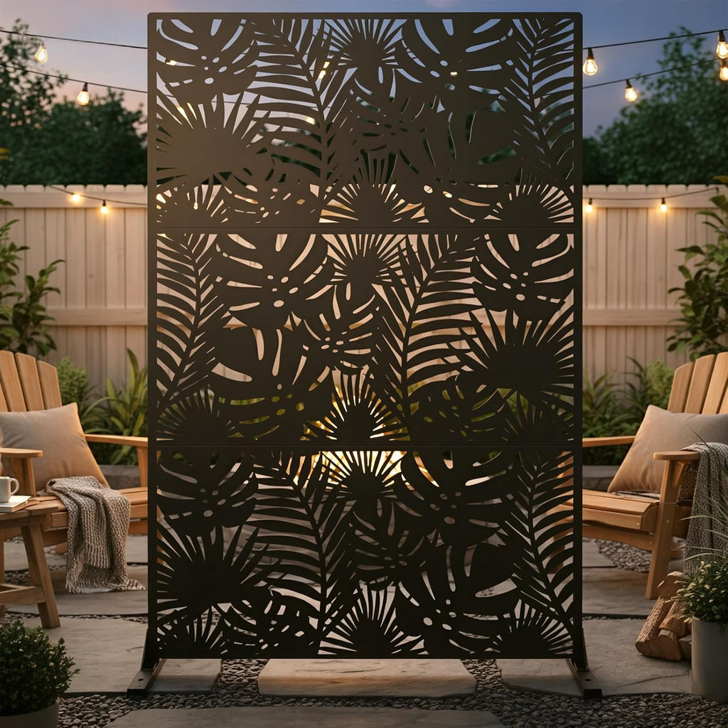 Tropical Leaf Laser Cut Freestanding Metal Privacy Screen