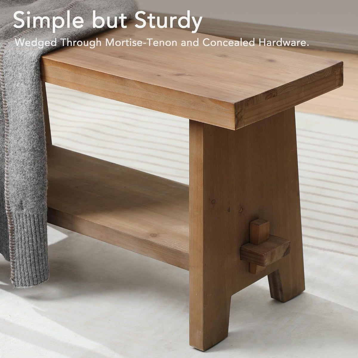 Brown Farmhouse Wooden Storage Entryway Bench