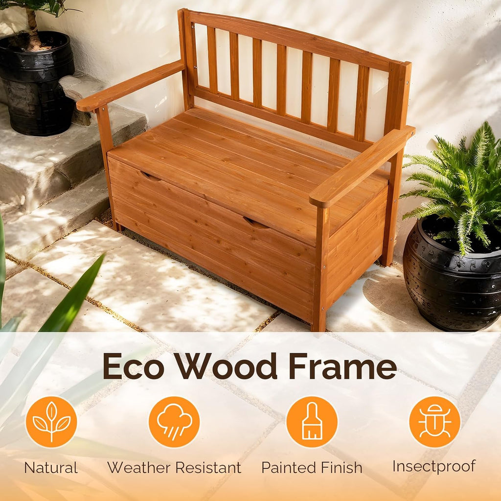 2-Person Wooden Outdoor Storage Loveseat Bench