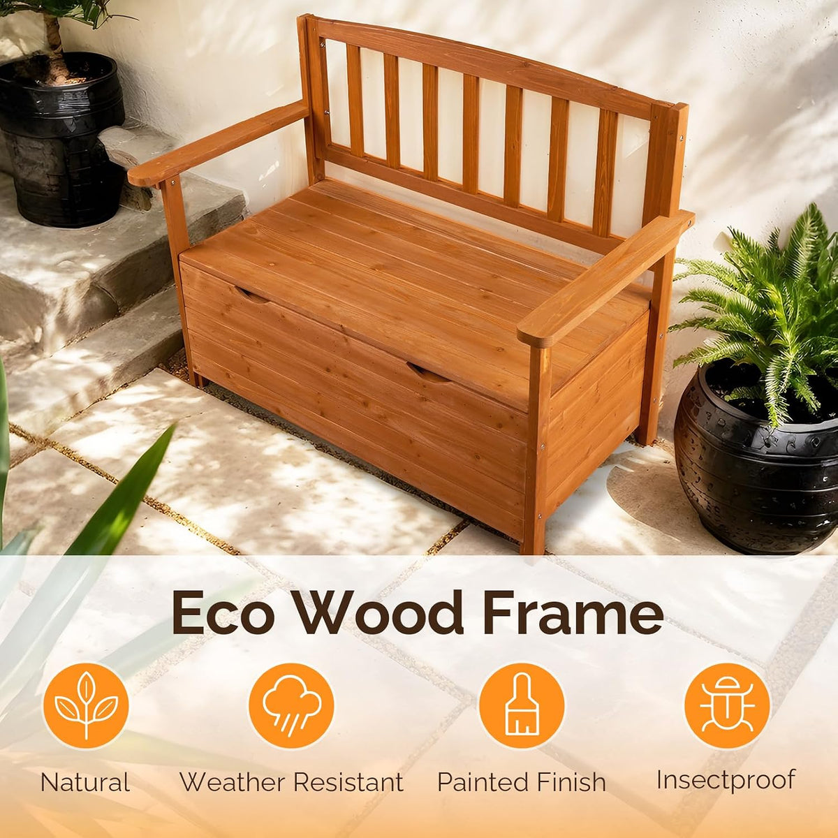 2-Person Wooden Outdoor Storage Loveseat Bench