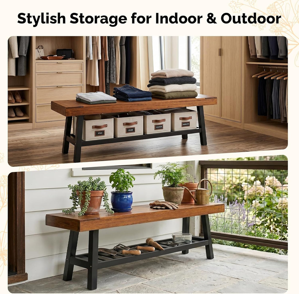 Wood & Iron Storage Shoe Bench Indoor Outdoor