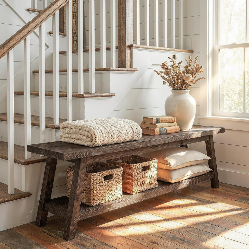 Rustic Wood Shoe Storage Entryway Bench