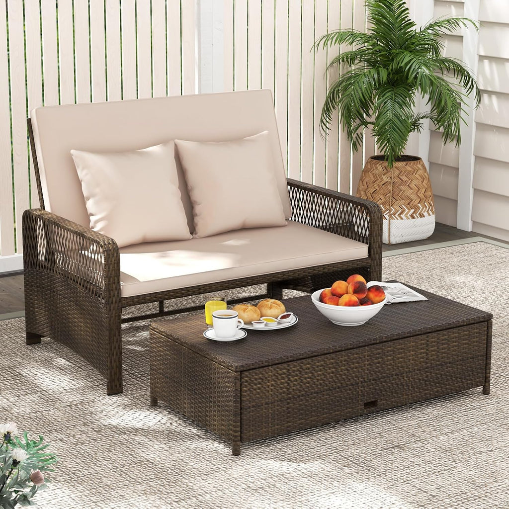 Canopy Double Wicker Patio Daybed