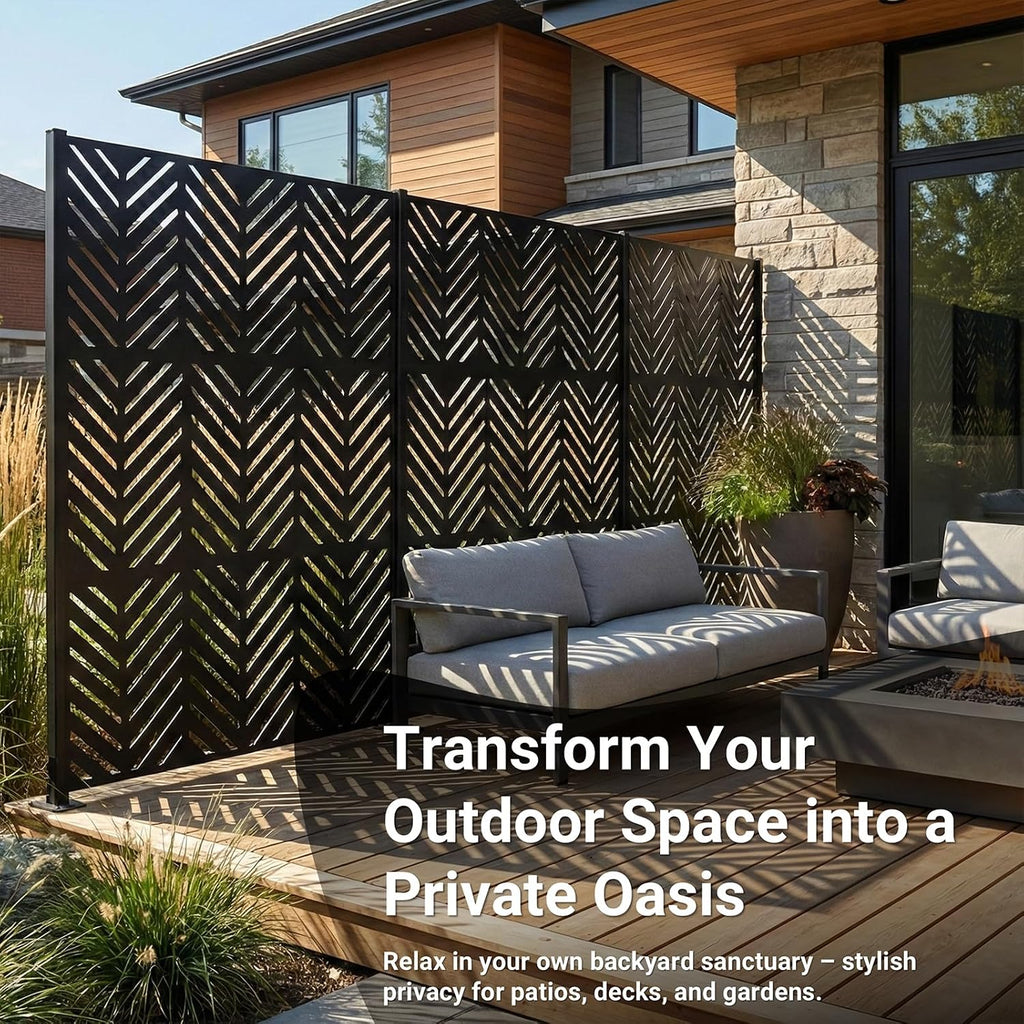 Chevron Laser Cut Freestanding Metal Privacy Screen