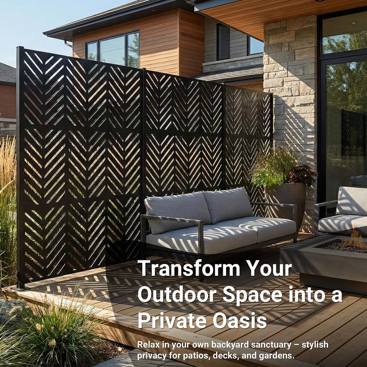 Chevron Laser Cut Freestanding Metal Privacy Screen