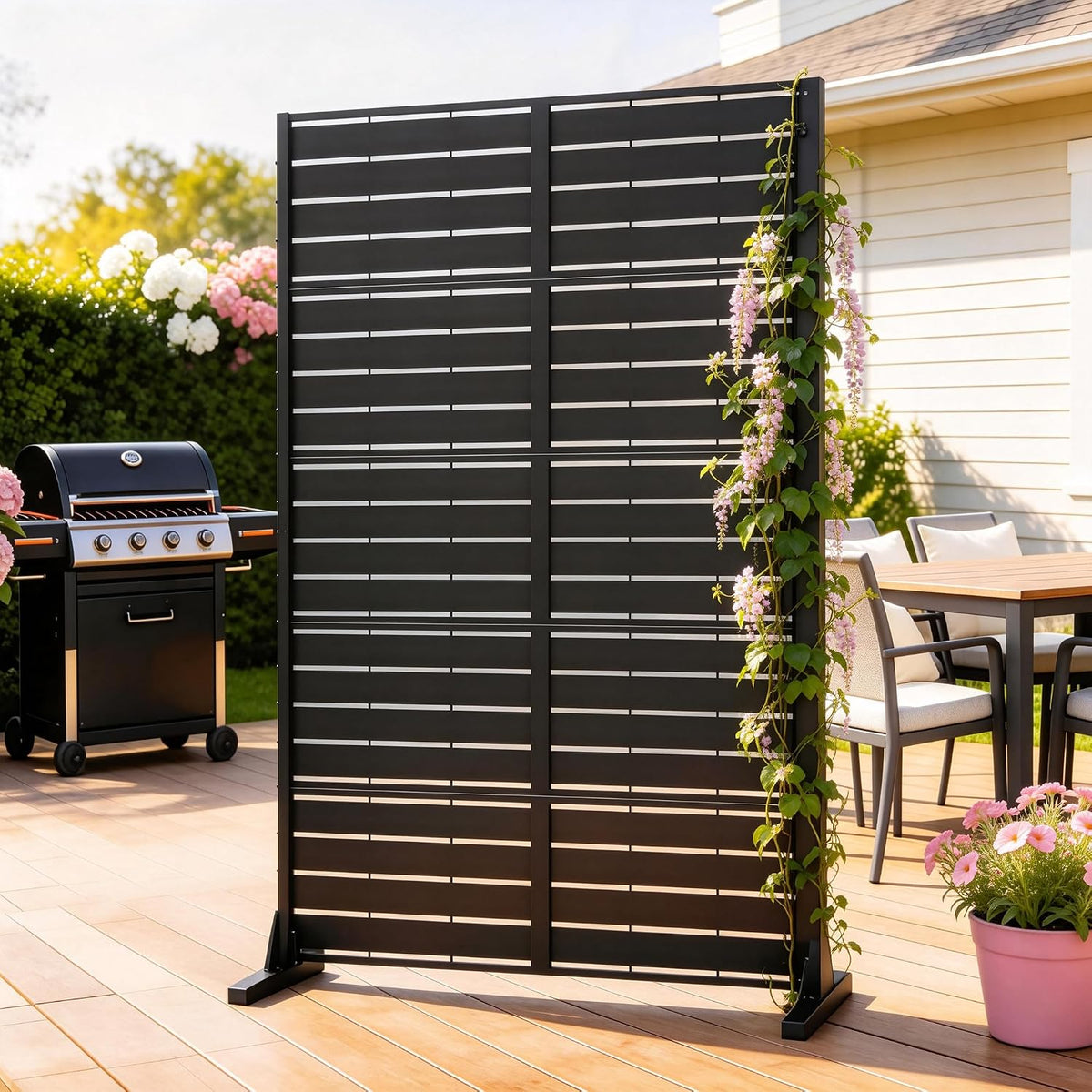 5-Panel Slatted Steel Freestanding Outdoor Privacy Screen