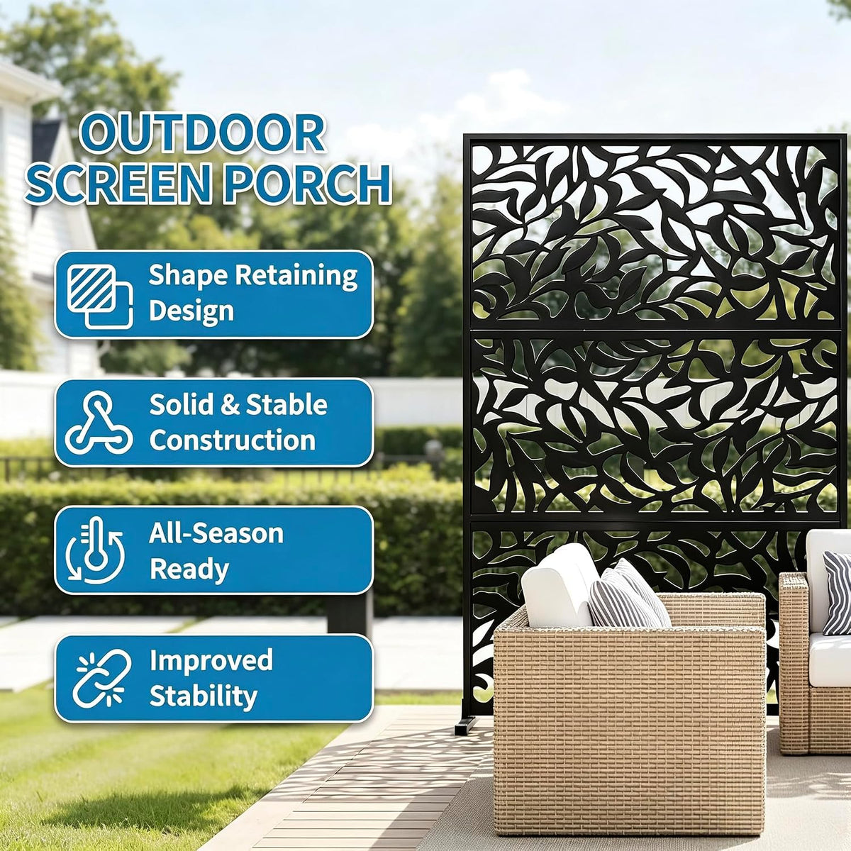 3-Panel Metal Freestanding Privacy Screen