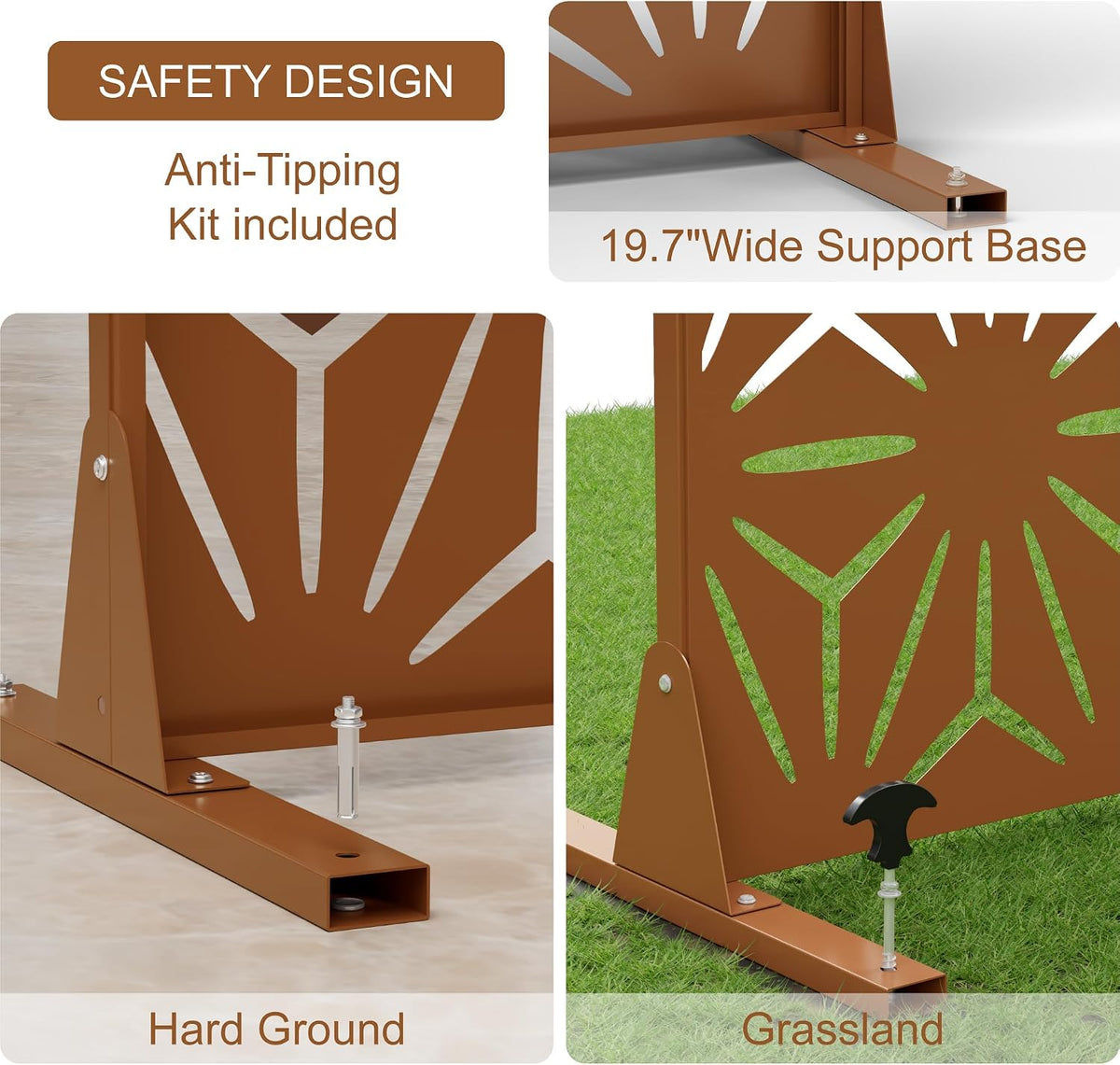 Brown Freestanding Metal Outdoor Privacy Screen