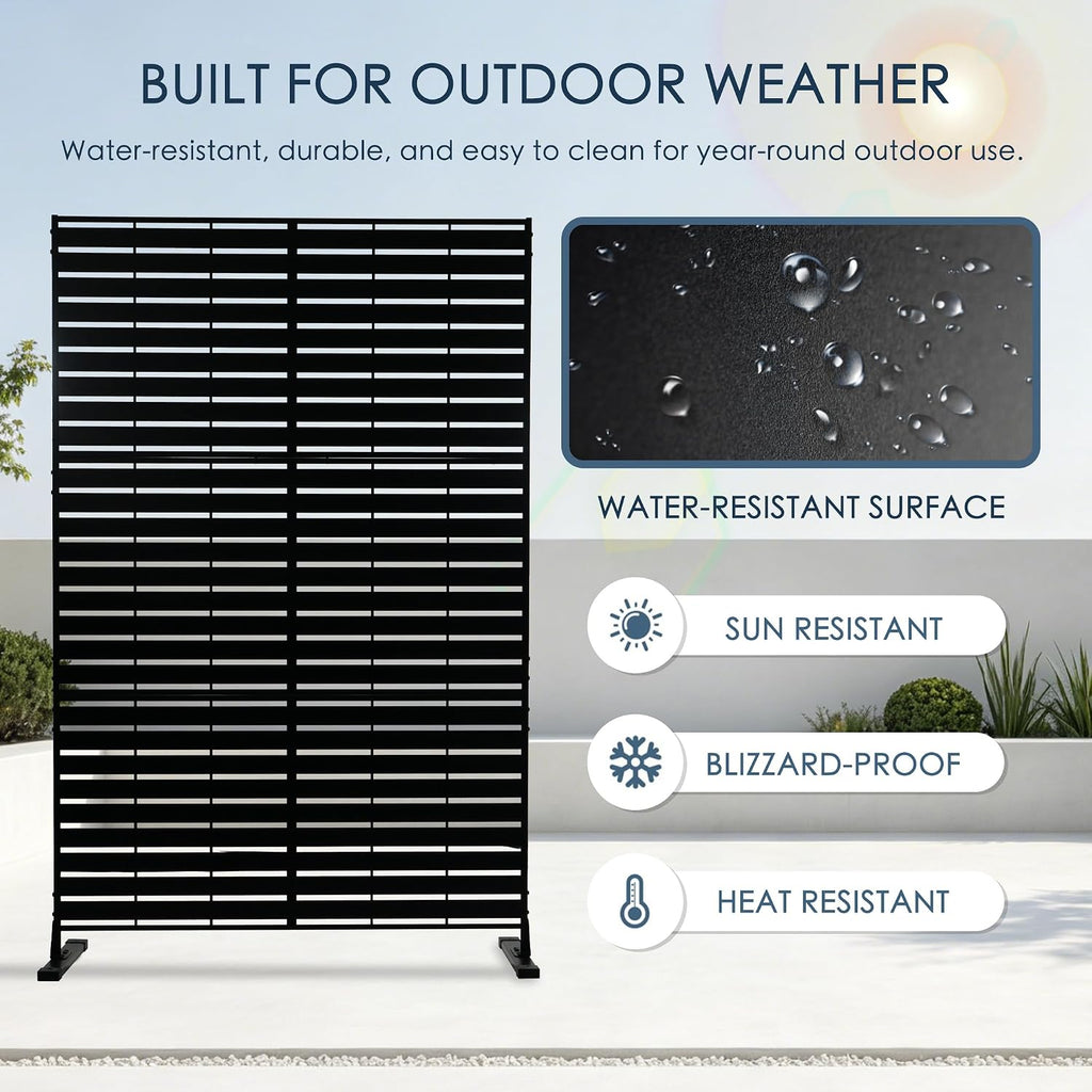 Black Horizontal Slat Freestanding Metal Privacy Screen