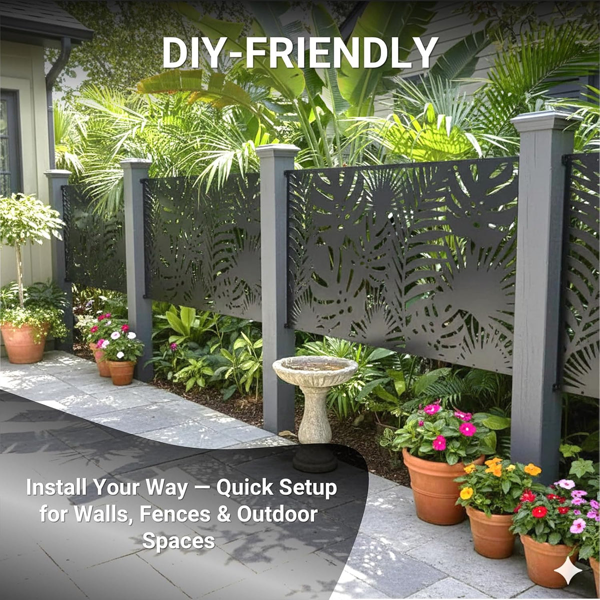 Tropical Leaf Laser Cut Freestanding Metal Privacy Screen
