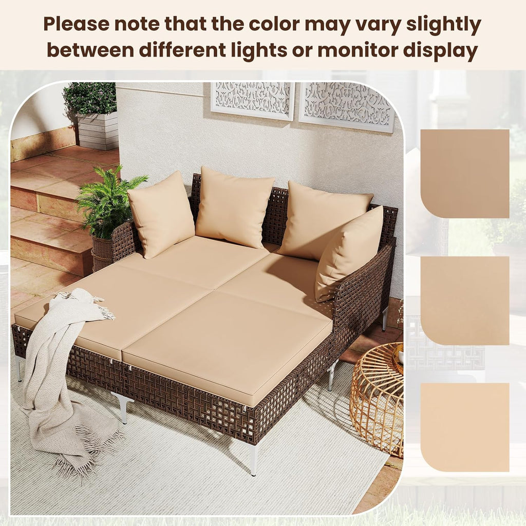 Brown Boho Rattan Double Daybed