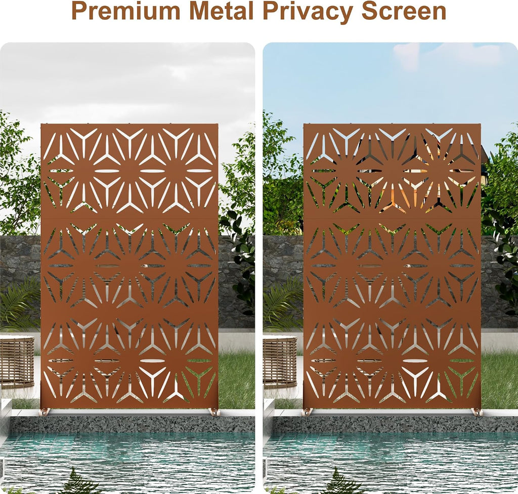 Brown Freestanding Metal Outdoor Privacy Screen