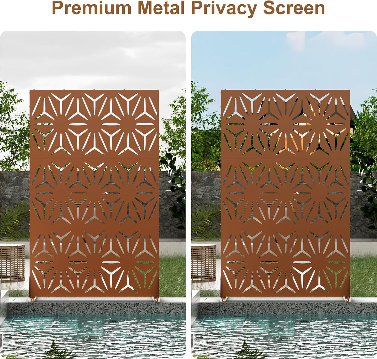 Brown Freestanding Metal Outdoor Privacy Screen