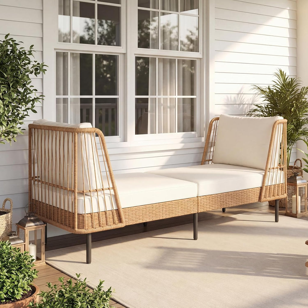Boho Wicker Two-Seat Patio Daybed
