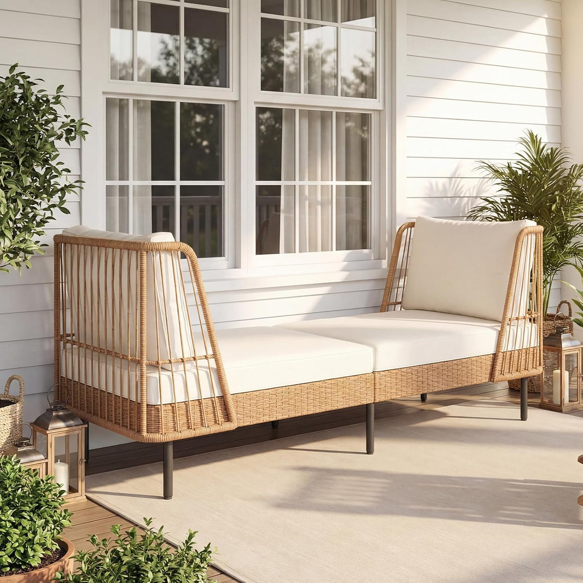 Boho Wicker Two-Seat Patio Daybed