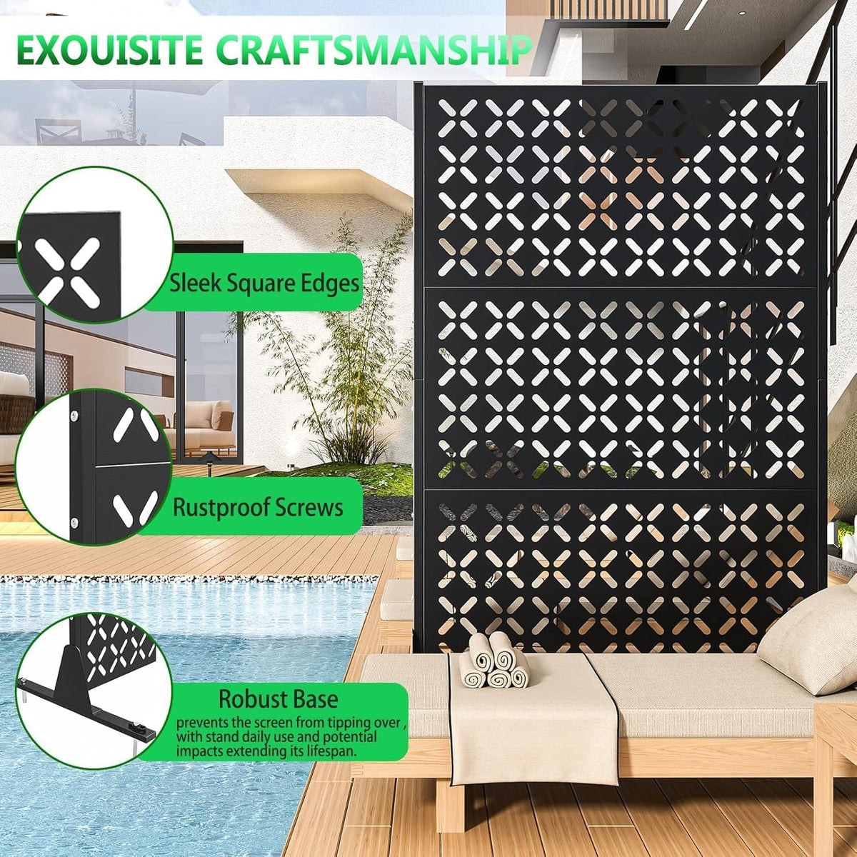 Freestanding X Pattern Metal Privacy Screen
