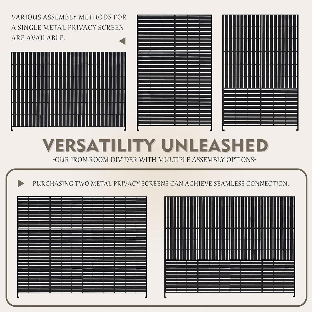 Black Horizontal Slat Freestanding Metal Privacy Screen