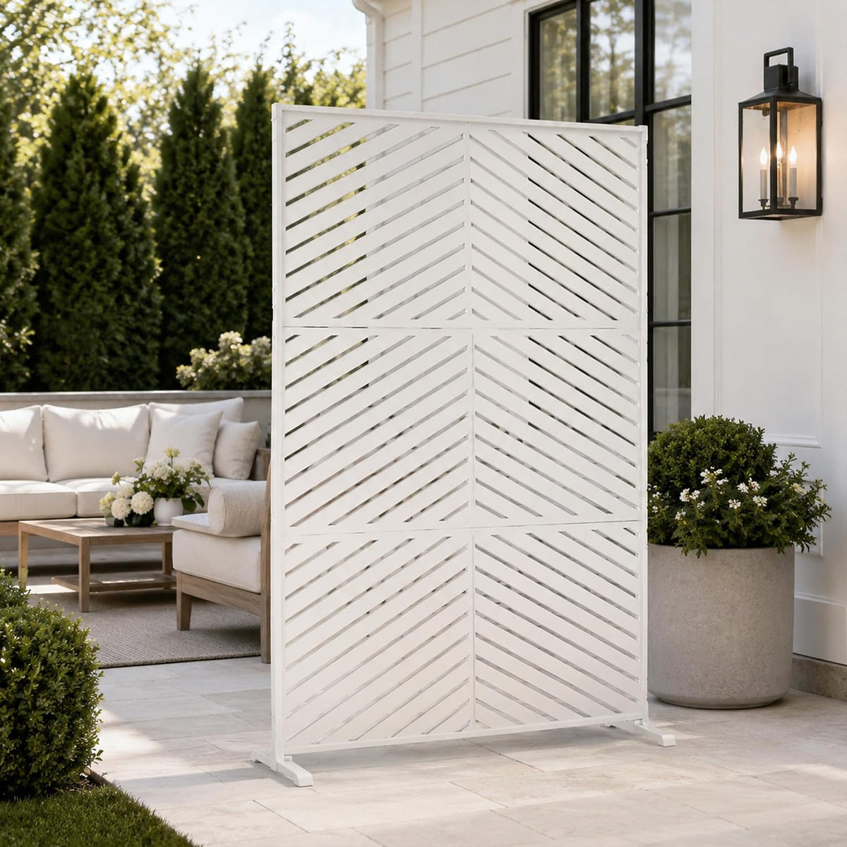 White Chevron Metal Privacy Screen