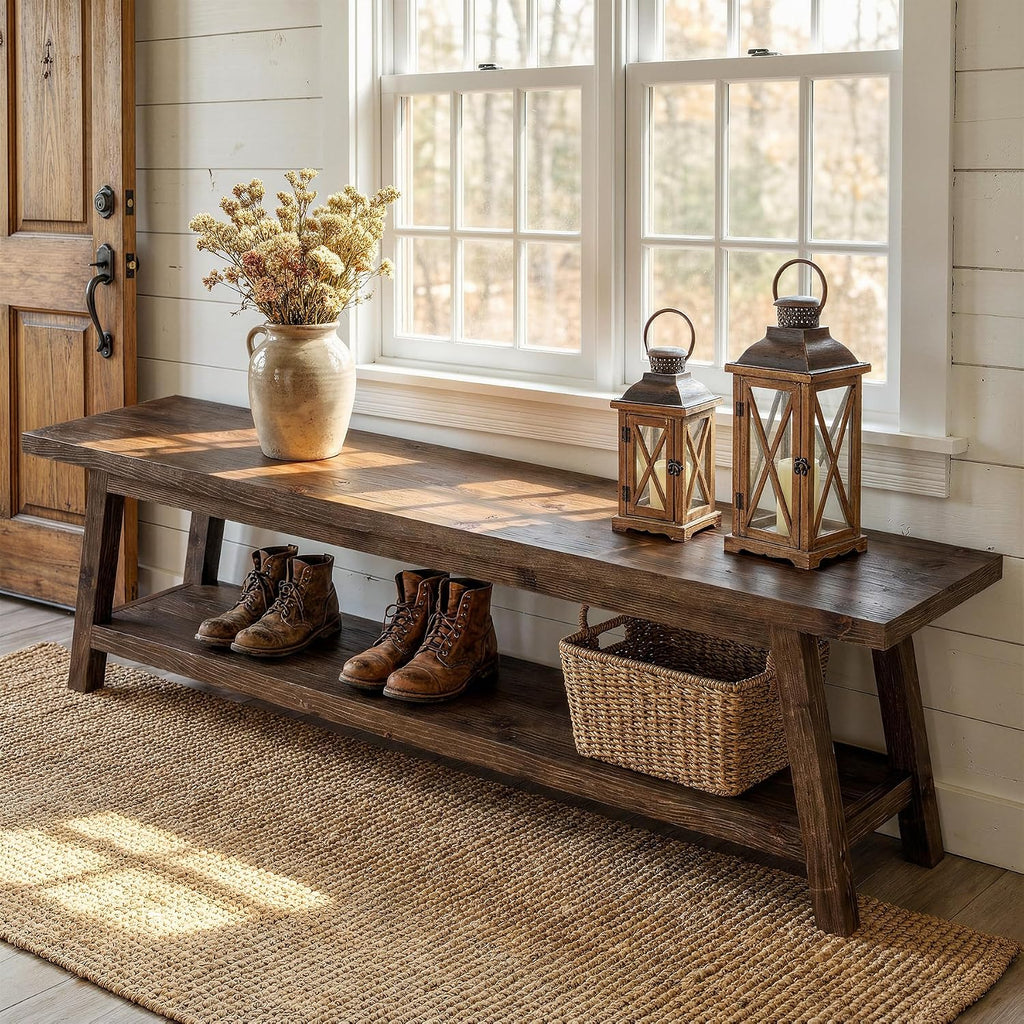 Rustic Wood Shoe Storage Entryway Bench