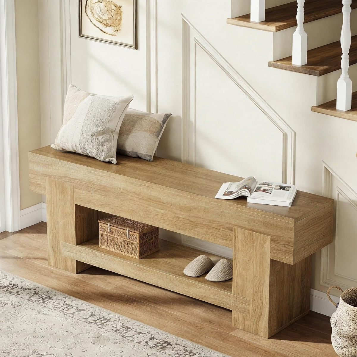 Rustic Wooden Storage Entryway Bench