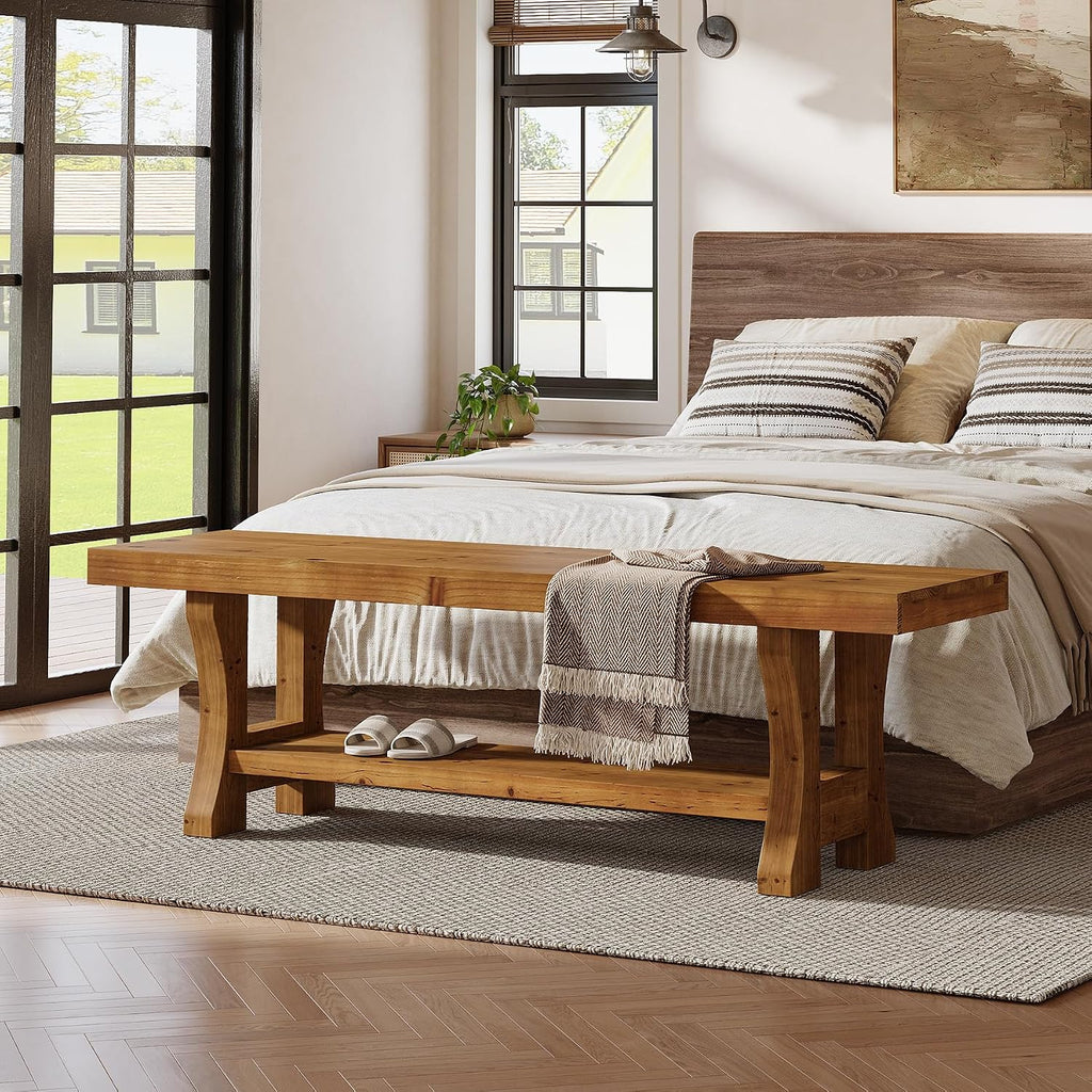 Brown Solid Wood Indoor Bench