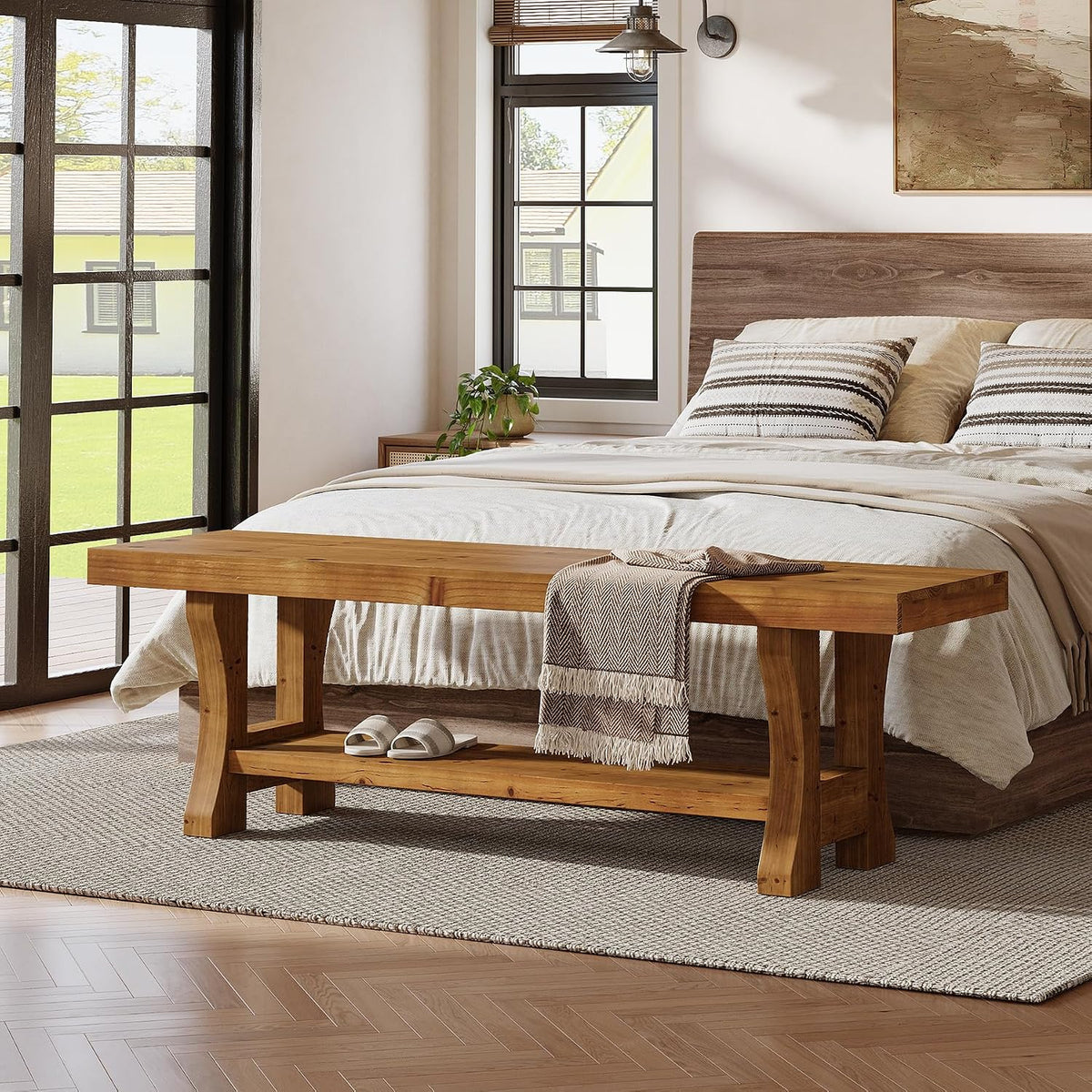 Brown Solid Wood Indoor Bench