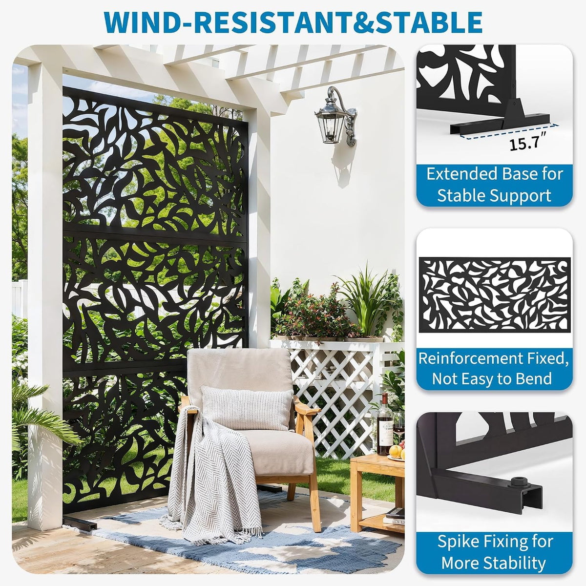 3-Panel Metal Freestanding Privacy Screen