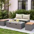 Beige Wicker Patio Daybed with Ottoman