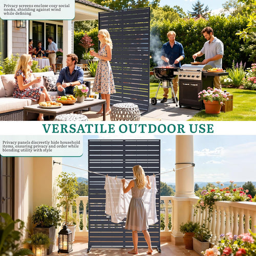 5-Panel Slatted Steel Freestanding Outdoor Privacy Screen
