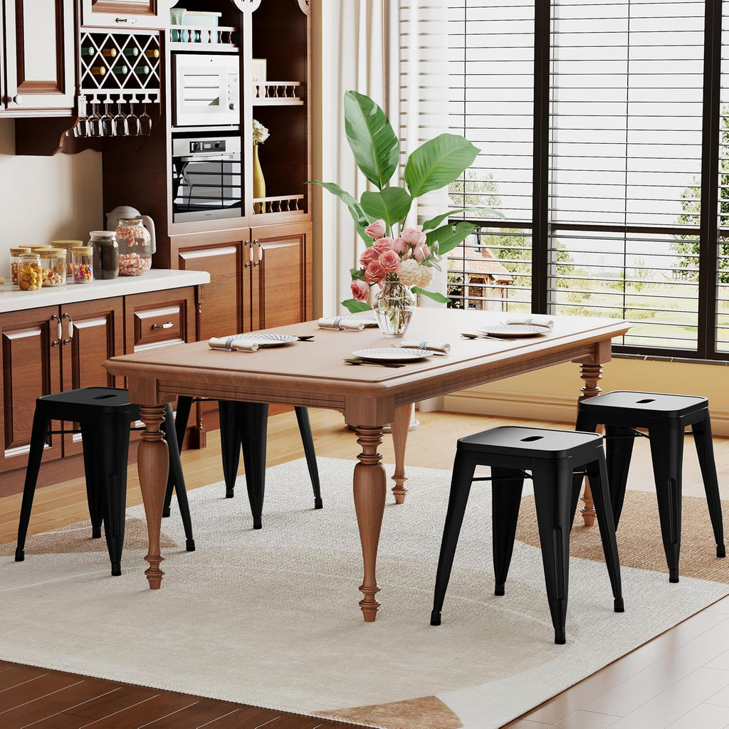 Black Industrial Metal Stackable Stools Set of 4, 18 Inch
