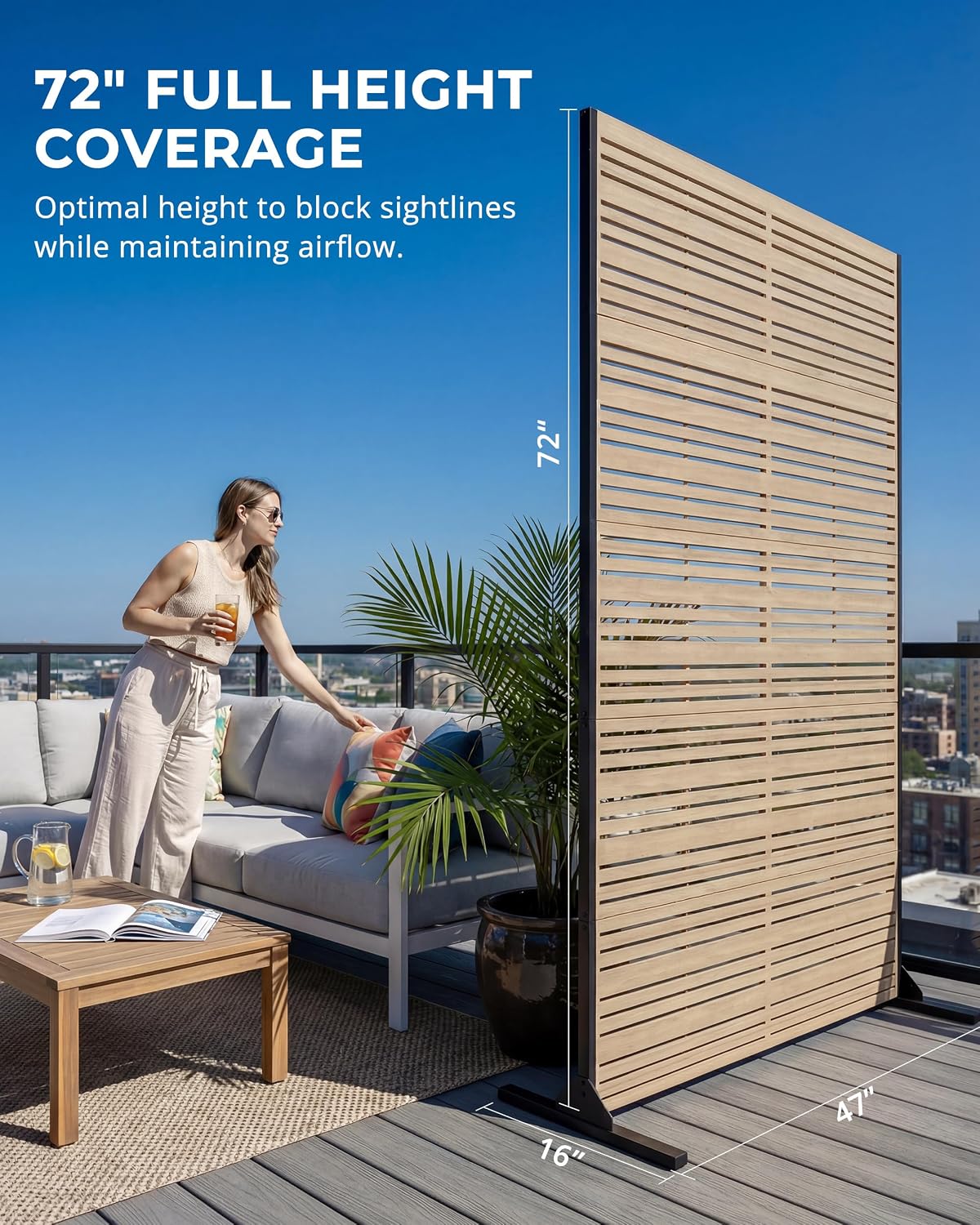 Faux Wood Louvered Freestanding Metal Privacy Screen
